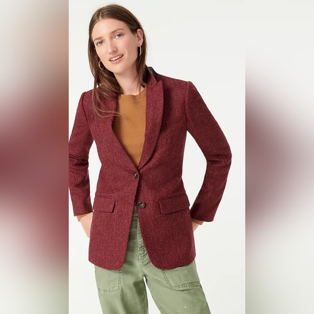 J. Crew | Boyfriend Blazer in Burgundy Herringbone English Wool, Size 4